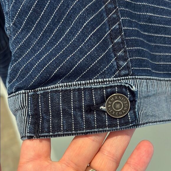 Armani Exchange Blue Denim Jacket with Pinstripe Pattern size XS - Picture 5 of 14